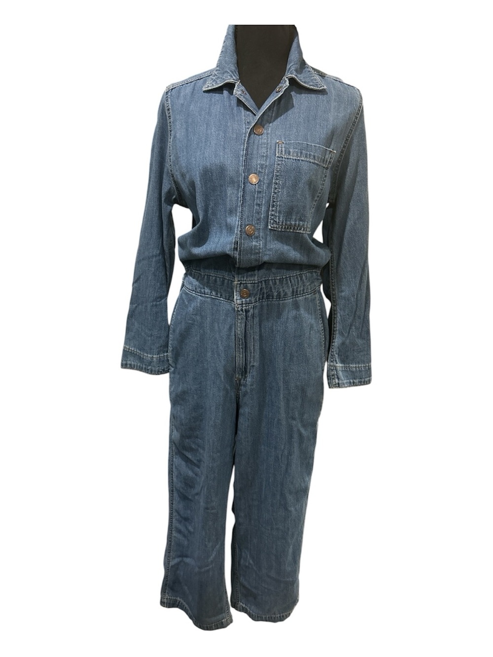 Levi's Women's Long Sleeve Cropped Leg Heritage Jumpsuit Blue Denim Sz XS NWT